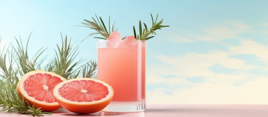 Poster - Hard seltzer cocktail with grapefruit and rosemary. Creative Banner. Copyspace image