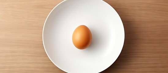 Poster - freshly boiled brown egg on white plate top view. Creative Banner. Copyspace image