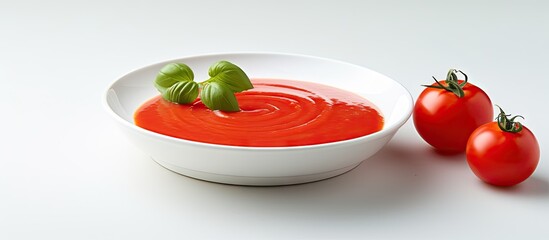 Poster - Fresh homemade tomato sauce in a white bowl. Creative Banner. Copyspace image