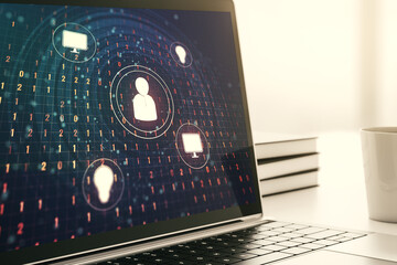 Aufkleber - Modern computer display with social network icons concept. Networking concept. 3D Rendering