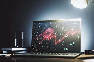 Aufkleber - Creative abstract heart rate sketch on modern laptop monitor, Medicine and healthcare concept. 3D Rendering