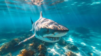 Wall Mural - a majestic shark gliding through the ocean
