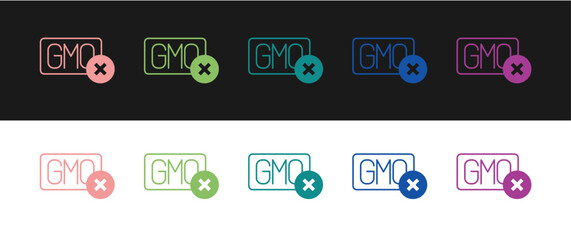 Poster - Set No GMO icon isolated on black and white background. Genetically modified organism acronym. Dna food modification. Vector