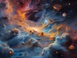 Fototapeta Kosmos - Astral Dreamscape: Navigating the Cosmic Tapestry of Stars, Nebulae, and Galaxies in Deep Space, generative AI