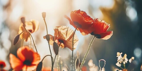 Wall Mural - A poppy field in the sun. Nature, the natural background