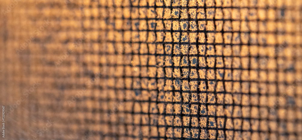 Dust on the steel grid, dust on mosquito net wire screen on house window protection against insect.