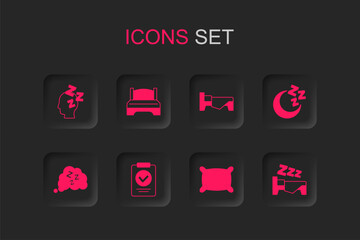 Poster - Set Medical prescription, Big bed, Dreams, Pillow, Moon and stars, Time to sleep, Bed and Sleepy icon. Vector