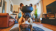Cinematic photograph of french bulldog wearing a vr headset.