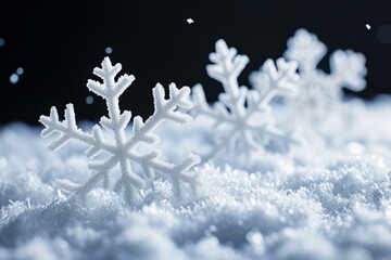 Poster - 3D rendering of closeup snowflakes on snow background