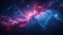 Interstellar Space With Glowing Purple And Blue Nebulae And Stars