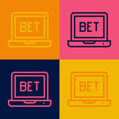 Sticker - Pop art line Online sports betting icon isolated on color background. Sport bet bookmaker. Betting online make money. Vector