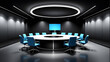 Empty company meeting room. Modern office meeting room table and chairs. on dark background