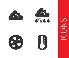 Sticker - Set Thermometer, Cloud, Moon and and lightning icon. Vector