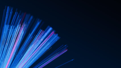 Poster - illuminated fiber optic cables. glowing internet data streams. digital transmission. 3d render illus