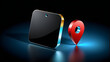 map symbol icon 3d. Locator mark of map and location pin or navigation icon sign. geolocation map path distance. GPS cartography position. Pin. isolated on a black background. With black copy space