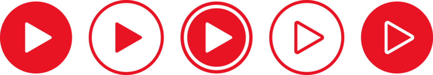 Fototapete - Play video red button icon, sign vector isolated on white background. Trendy circle play button icon in flat style. Radio symbol, video player, arrow.