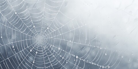 Poster - A spider web glistening with water droplets, capturing the beauty of nature's intricate design. Perfect for nature-themed projects or designs that require a touch of elegance