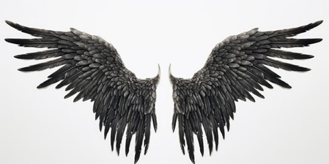 Poster - A pair of black wings against a white background. Versatile and suitable for various creative projects