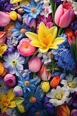 Poster - A close up view of a vibrant bunch of flowers. This image can be used to add a pop of color and beauty to any project