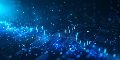 Wall Mural - A digital background with graphs, stocks, analysis. Dark blue background with light blue elements. 