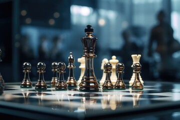 Poster - Chess board with chess pieces. Suitable for strategy and gaming concepts