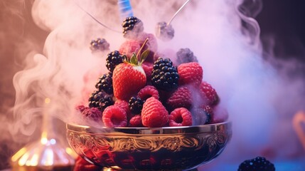 Aufkleber - A metal bowl filled with a variety of fresh berries and blackberries. Perfect for a healthy snack or adding a burst of color to any dish