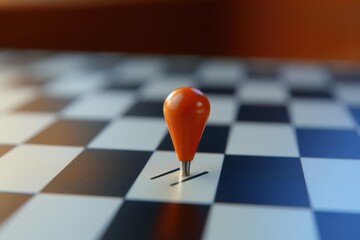 Poster - A red pin placed on a checkered table. Suitable for office and business-related themes