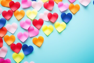 Poster - A collection of paper hearts arranged on a blue background. Perfect for Valentine's Day or any romantic occasion