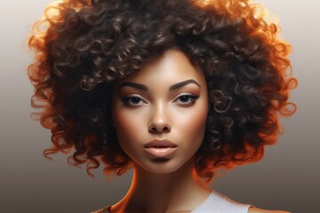 Poster - A close-up shot of a woman with an afro hairstyle. This versatile image can be used in various contexts