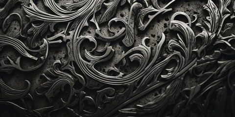 Aufkleber - A black and white photo showcasing a decorative wall. Perfect for adding a touch of elegance to any space