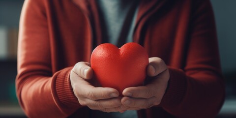 Leinwandbilder - A person holding a red heart in their hands. Perfect for conveying love, affection, or support. Can be used in various projects