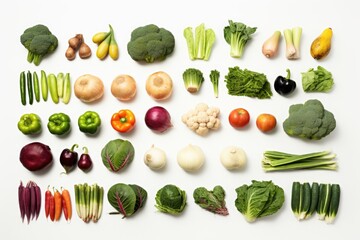 Poster - A variety of fresh vegetables arranged on a white table. Perfect for food-related projects and healthy eating concepts
