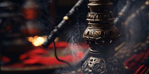 Aufkleber - A close-up view of a vase emitting smoke. This image can be used to illustrate concepts related to mystery, magic, or surrealism