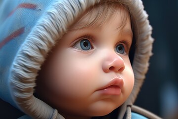 Aufkleber - A close-up photograph of a child wearing a hoodie. This image can be used to depict fashion, casual wear, or urban style.