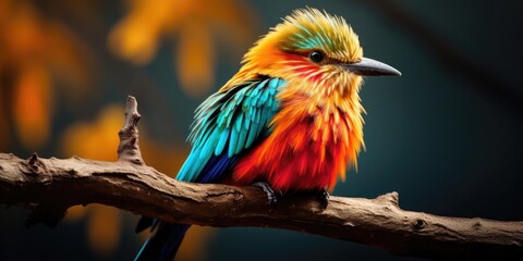 Poster - A vibrant bird perched on a tree branch. Perfect for nature enthusiasts and bird lovers