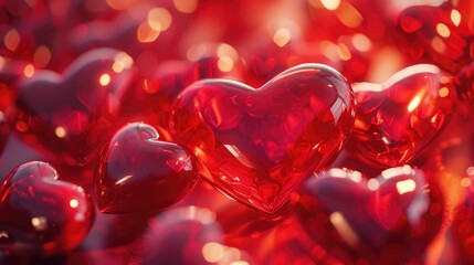 Poster - A beautiful image capturing a bunch of red hearts floating in the air. Perfect for expressing love and romance. Ideal for Valentine's Day cards or any romantic-themed design projects