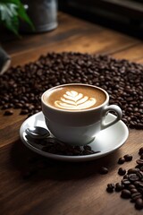 Poster - A cup of coffee sitting on top of a saucer. Perfect for illustrating coffee breaks or cozy moments