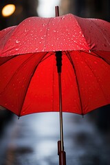 Poster - A red umbrella with water droplets on it. Ideal for rainy day illustrations and weather-related projects