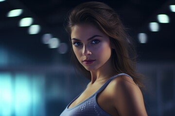 Poster - A woman is posing for a picture in a tank top. This image can be used for various purposes