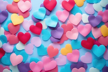 Aufkleber - A collection of paper hearts arranged on a vibrant blue surface. Perfect for Valentine's Day or love-themed projects