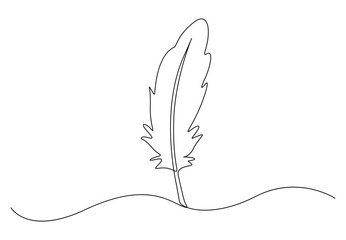 Poster - one continuous line drawing of bird feather. isolated on white background vector illustration. free 