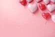 © Nayan - Valentine's Day banner with blank space for text top view light pink background hearts balloons and love background concept