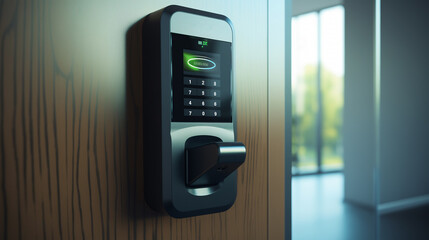Poster - wall-mounted fingerprint or biometric authentication machine in the office, cyber security biometric