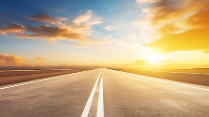 Canvas Print - sunset background highway, long road stretches into the distance. empty street on a beautiful afternoon