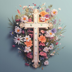 Canvas Print - A jesus cross that consists of colorful flowers	