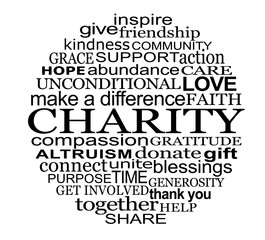 Wall Mural - Circular CHARITY word cloud black text png transparent file