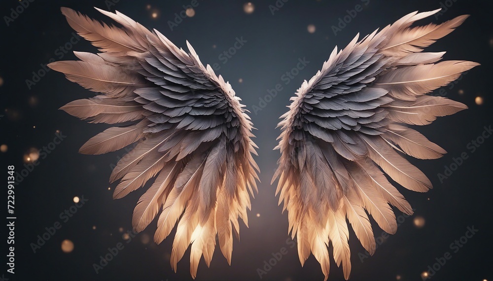 Angel wings isolated on the black background, fantasy feather wings for ...
