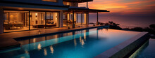 Luxury Vacation Destination Terrasse At Sunset With Pool