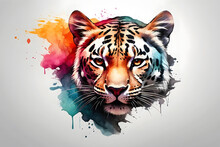 Digital Art Of Powerful Colorful Leopard Face, Ai Generative
