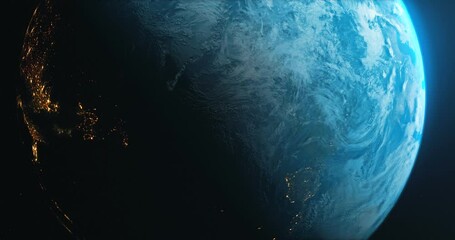Rotating Planet Earth From Space. Realistic Earth And Stars Background.
